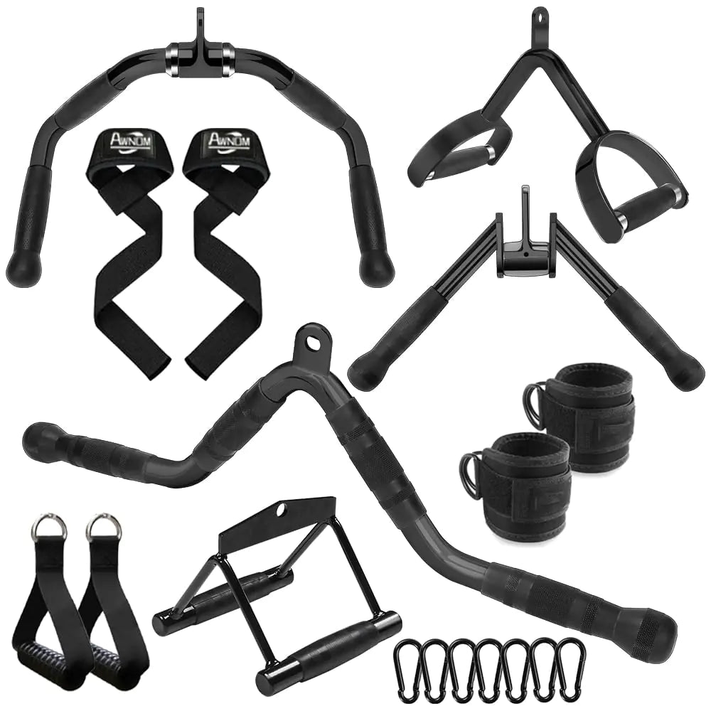 AWNOM LAT Pulldown Attachments Gym Equipment for Cable Machine Attachment Cable Machine Home Gym Pulley System Gym Tricep Pull Down Attachment(Black